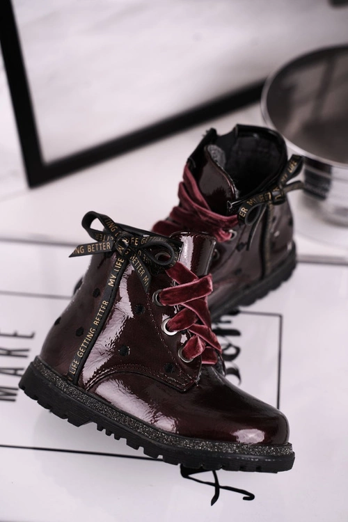 Dziecięce botki lakierowane ocieplane bordowe Essie