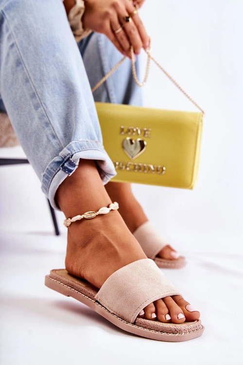 Zamszowe Damskie Klapki Beżowe Sunset