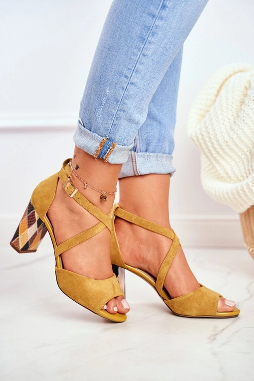 Sandały Damskie Na Słupku Sergio Leone Żółte SK865