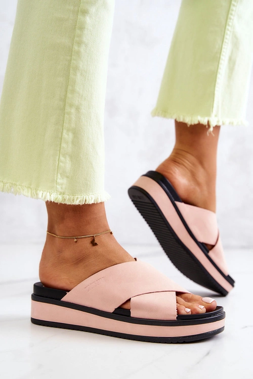 Skórzane Damskie Klapki Big Star JJ274722 Różowe