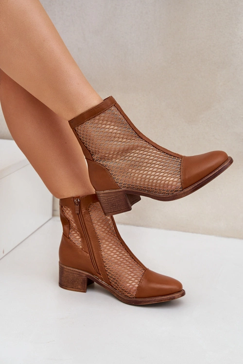 Siateczkowe Botki Damskie Na Obcasie Brązowe Lithyia