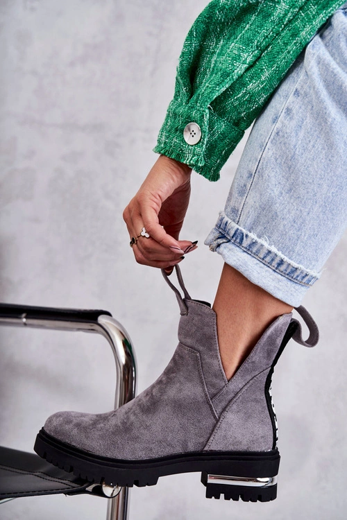 Zamszowe Botki Z Wycięciami Szare Elvera