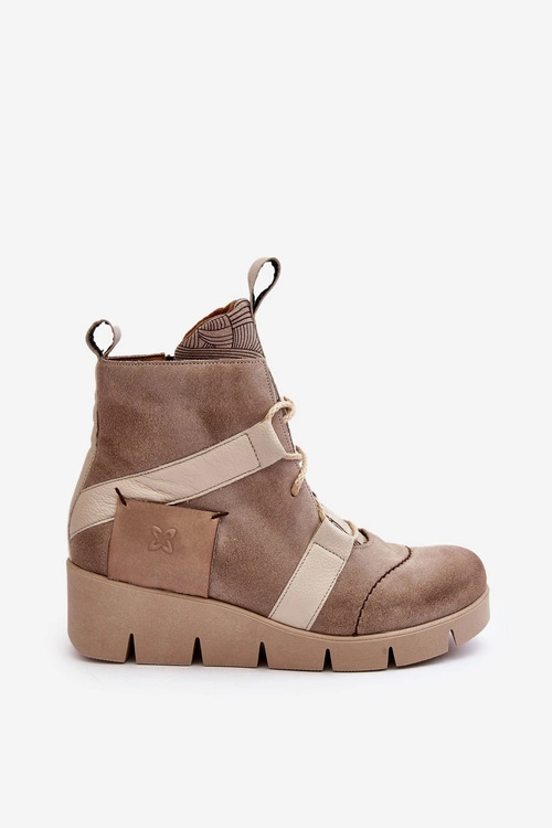 Skórzane Botki Na Koturnie Maciejka 06185-22 Jasnobeżowe