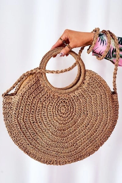 Pleciona Okrągła Torebka Boho BRUNO ROSSI Camel