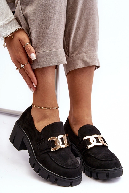 Zamszowe Półbuty Damskie Z Ozdobą Czarne Rullenes