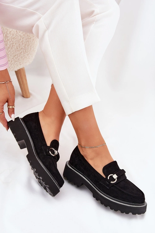 Mokasyny Damskie Zdobione Cyrkoniami Czarne Patina