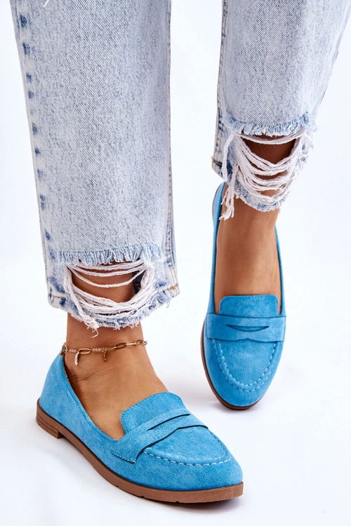 Wygodne Zamszowe Damskie Mokasyny Niebieskie Lucca