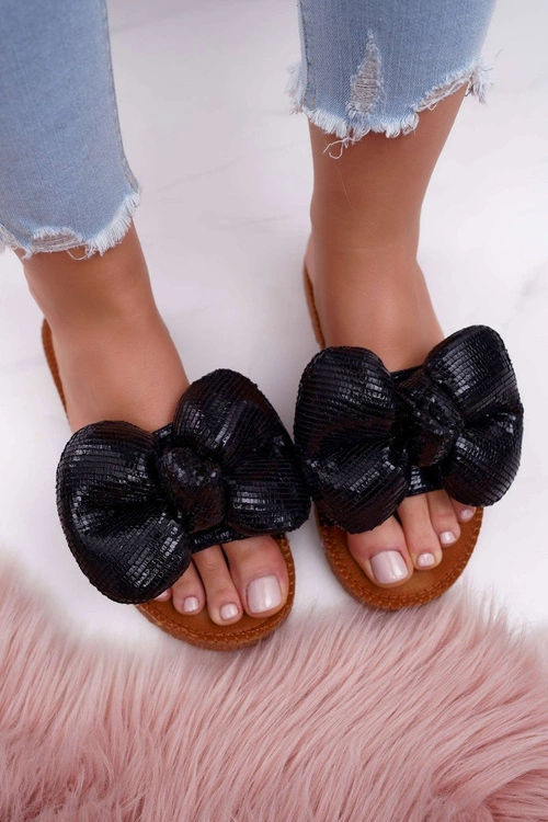 Klapki Damskie z Dużą Kokardą Czarne Big Love