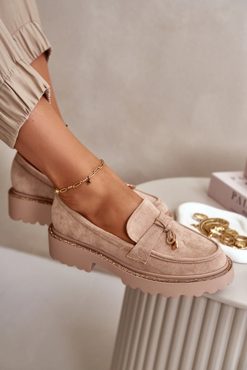 Damskie Mokasyny Eko Zamszowe Ze Zdobieniem Beżowe Verindalle