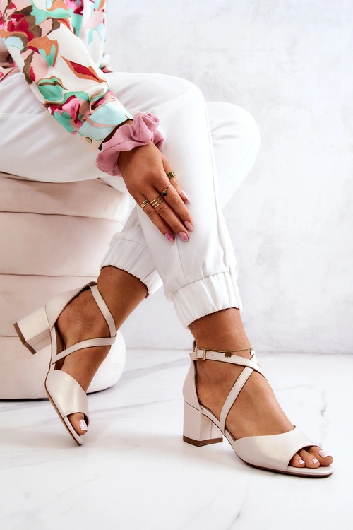 Damskie Sandały Na Słupku Sergio Leone SK825 Jasnobeżowe