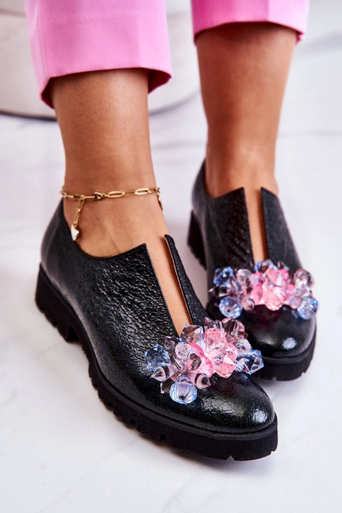 Eleganckie Skórzane Półbuty Z Ozdobą Ciemnozielone Cindy