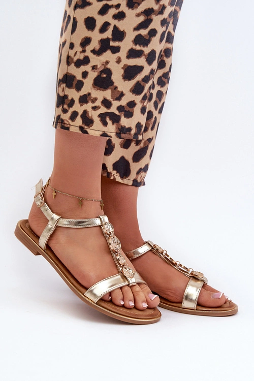 Płaskie Sandały Damskie Z Ozdobami Złote Muridia