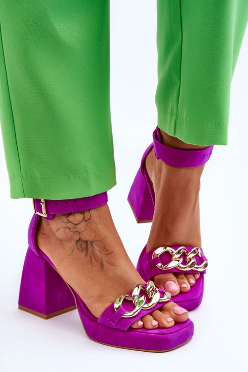 Damskie Zamszowe Sandały Na Masywnym Obcasie Lewski Shoes 3207 Fuksja