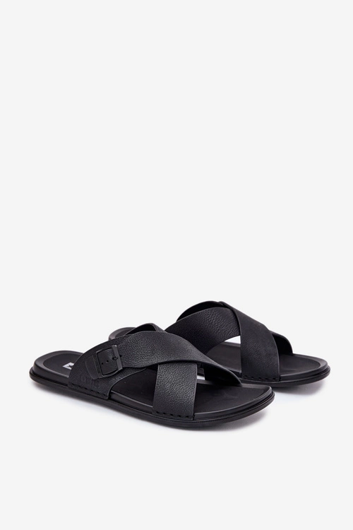 Skórzane Klapki Męskie Z Klamrą Big Star RR174076 Czarne