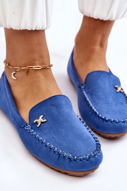 Damskie Zamszowe Mokasyny Z Ozdobą Niebieskie Leah
