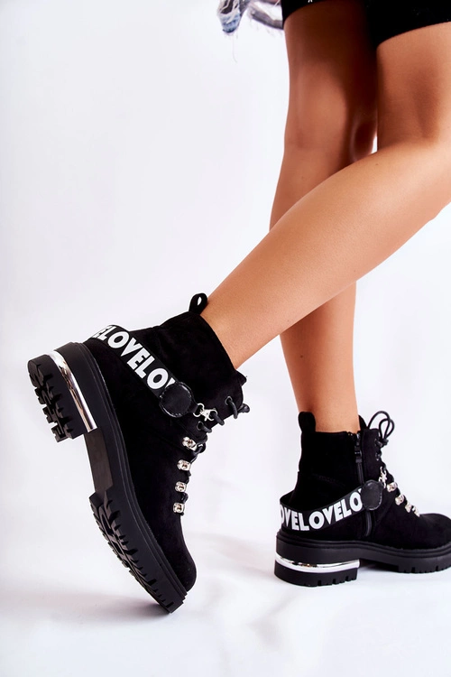 Zamszowe Ocieplane Botki Z Paskiem Czarne Aurelio