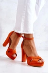 Zamszowe Sandałki Na Słupku Pomarańczowe Lanelle