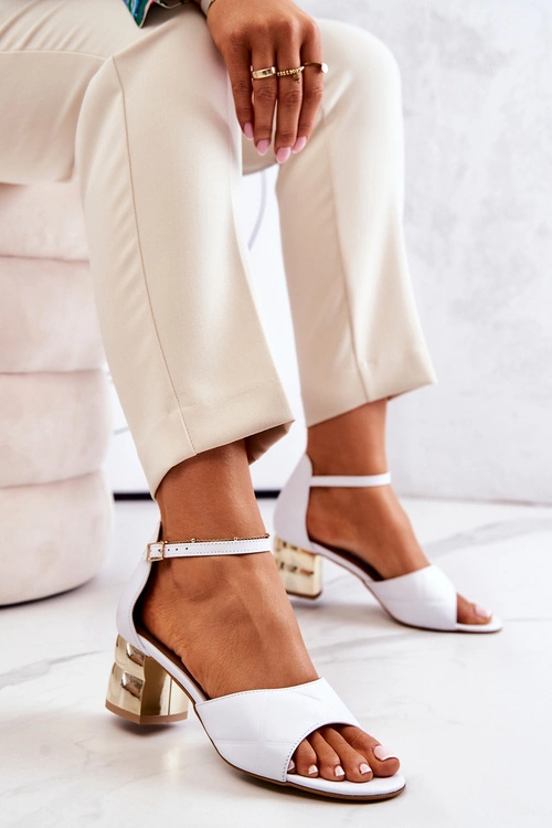 Skórzane Sandałki Na Słupku Lewski 3027 Białe