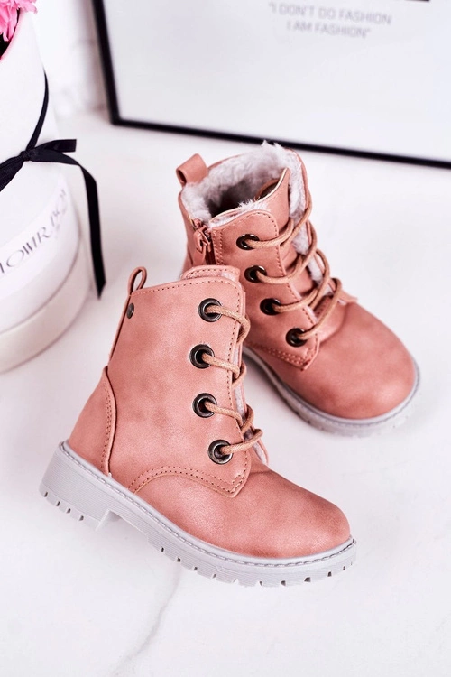 Dziecięce Traperki Botki Ocieplane Futerkiem Różowe Mia