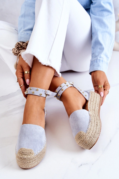 Espadryle Sandały Z Dżetami Niebieskie Lillian