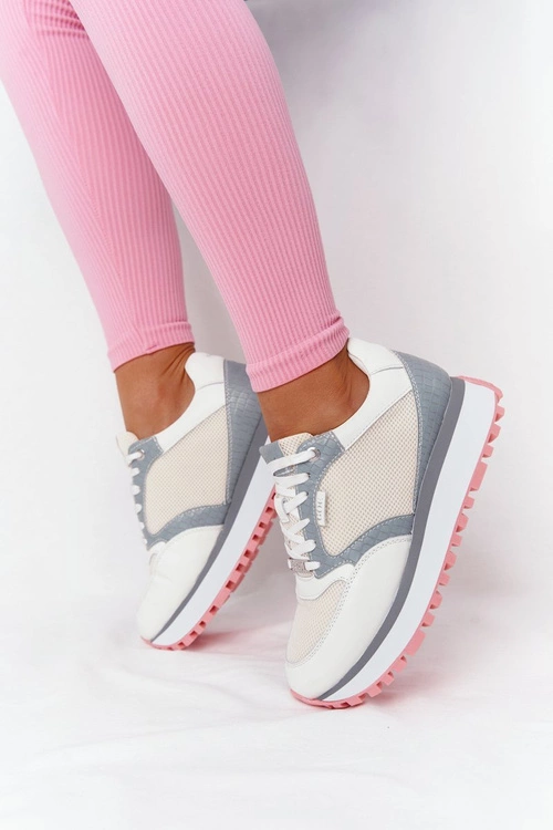 Skórzane Sportowe Buty Na Platformie GOE HH2N4008 Białe