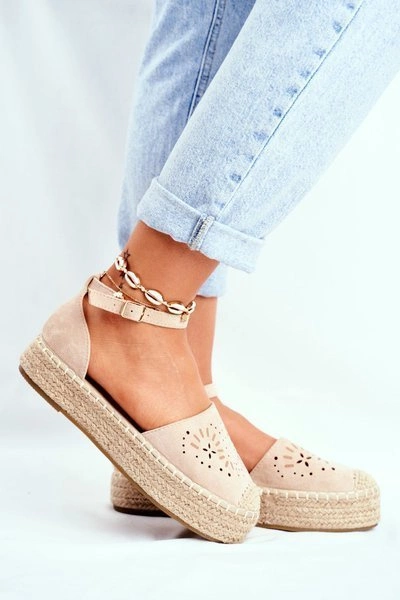 Espadryle Damskie Na Platformie Lniane Beżowe Palermo