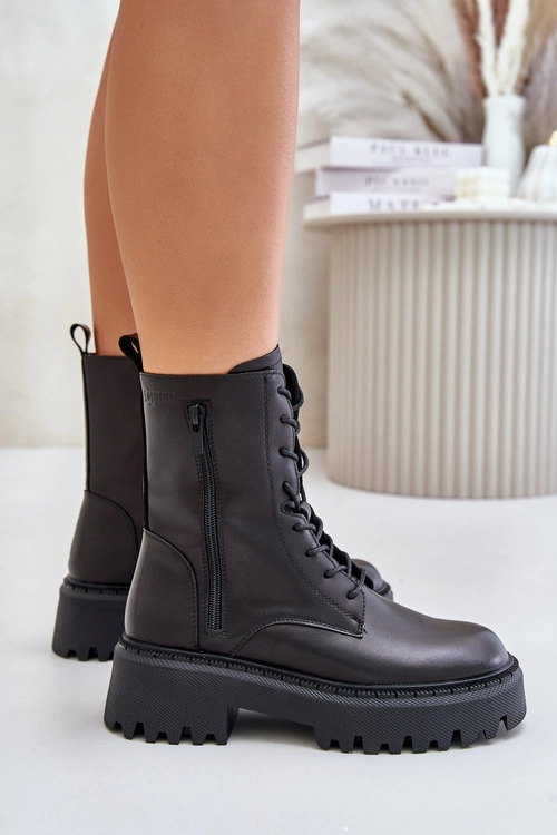 Skórzane Ocieplane Botki Workery Damskie  Big Star OO274A387 Czarne