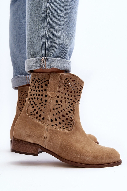 Damskie Ażurowe Botki Lewski Shoes 3305/2 Beżowe