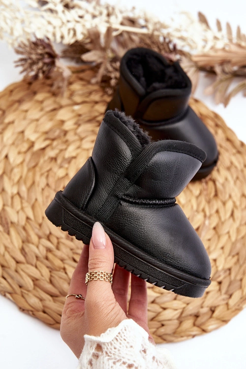 Eko Skórzane Śniegowce Dziecięce Czarne Husalta