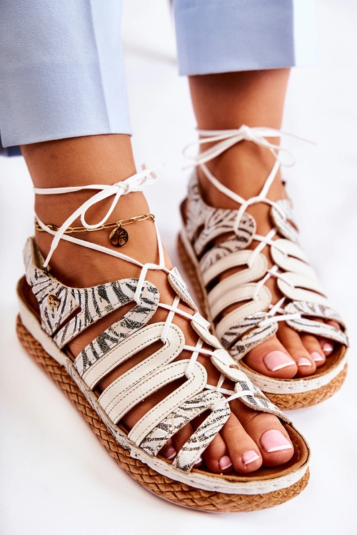 Modne Damskie Skórzane Sandały Maciejka 05552-04 Beżowo-Czarne