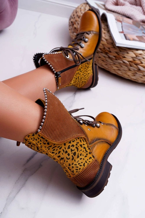 Botki Damskie Skórzane Trzewiki Maciejka Żółte 3623A-07