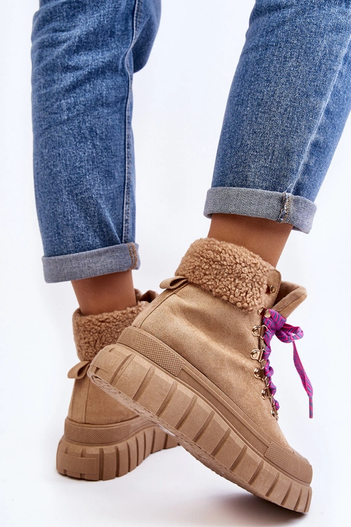 Ocieplane Botki Trapery Na Grubej Podeszwie Brązowe Ralotta