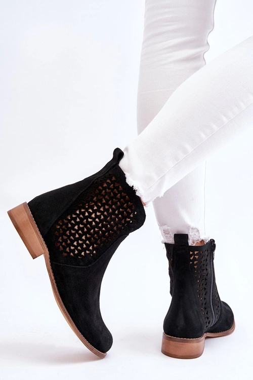 Zamszowe Botki Nicole 2791/028 Czarne