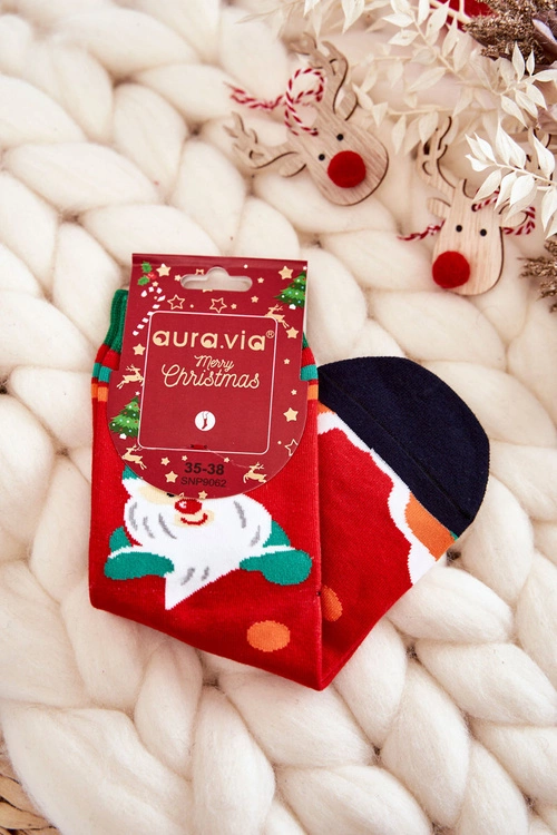 Damskie Skarpety Ze Świątecznym Wzorem W Mikołaja Czerwone