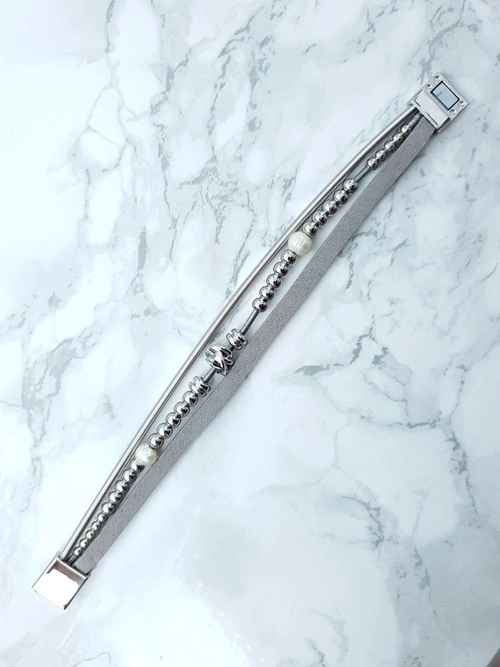 Damska Bransoleta Z Koralikami I Cyrkoniami Srebrna Bella