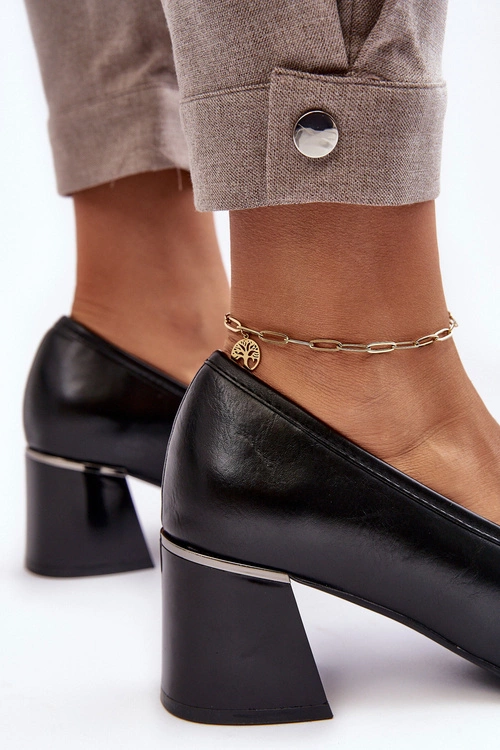 Skórzane Czółenka Na Słupku Czarne Idona