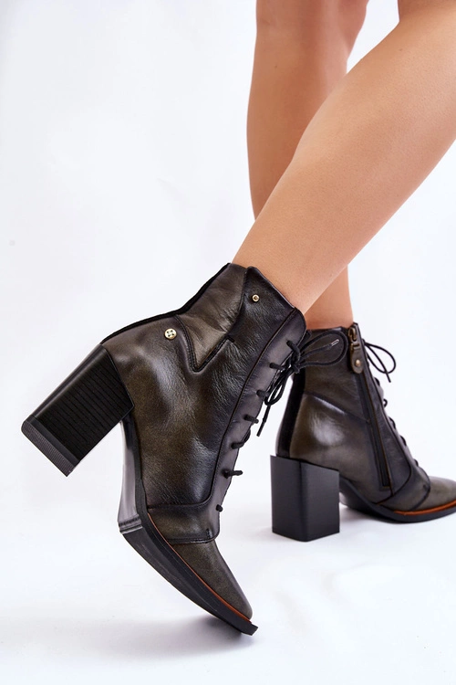 Klasyczne Skórzane Botki Sznurowane Maciejka 05667-09 Zielone