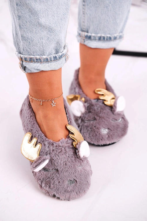 Świąteczne Ocieplane Futrzane Papcie Szare Jingle Bells