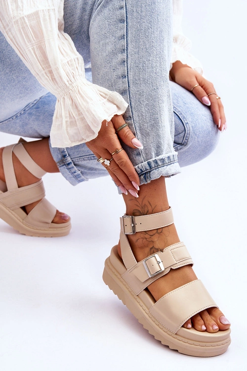 Damskie Sandały Z Paskiem Beżowe Hever