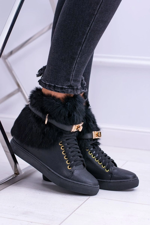 Lu Boo Czarne Botki z Naturalnym Futrem Gisele