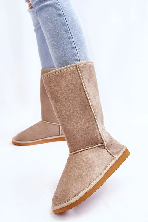 Damskie Zamszowe Wysokie Śniegowce Ocieplane Beżowe Reyma