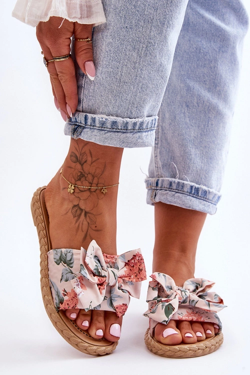 Damskie Klapki Z Materiałową Kokardą Beżowe Blossom