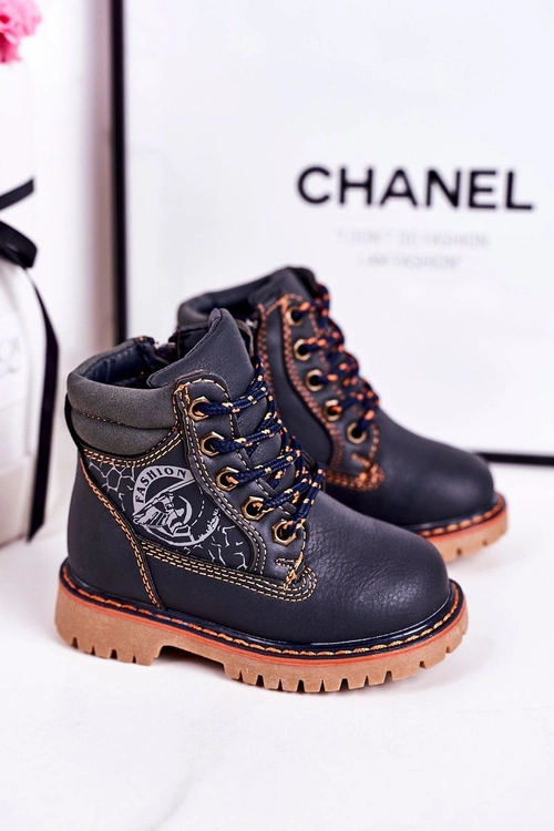 Dziecięce Ocieplane Botki Traperki Na Gumowej Podeszwie Granatowe Bobby