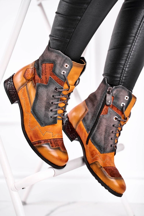 Botki Damskie Skórzane Trzewiki Ocieplane Maciejka Żółte 04625-07