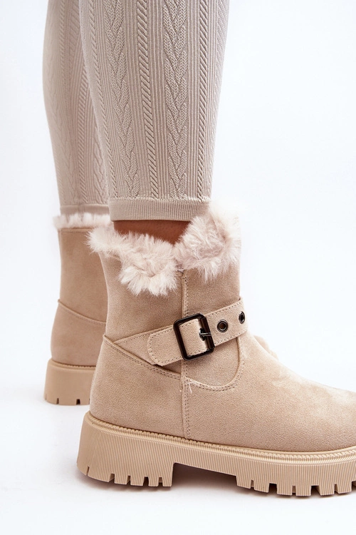 Botki Damskie Z Futerkiem Na Suwak Beżowe Morcos