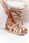 Wiązane Sandały Na Platformie Beżowe Santorini