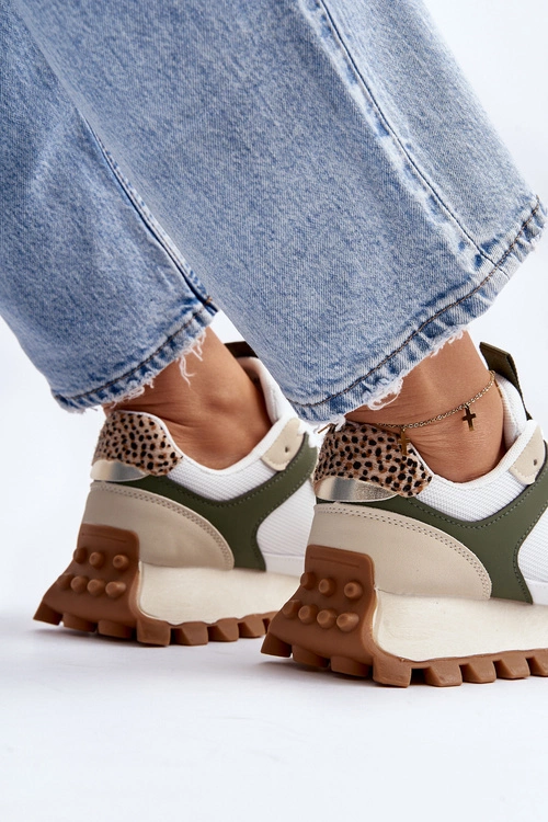 Sneakersy Buty Sportowe Damskie Beżowo-Zielone Ralita