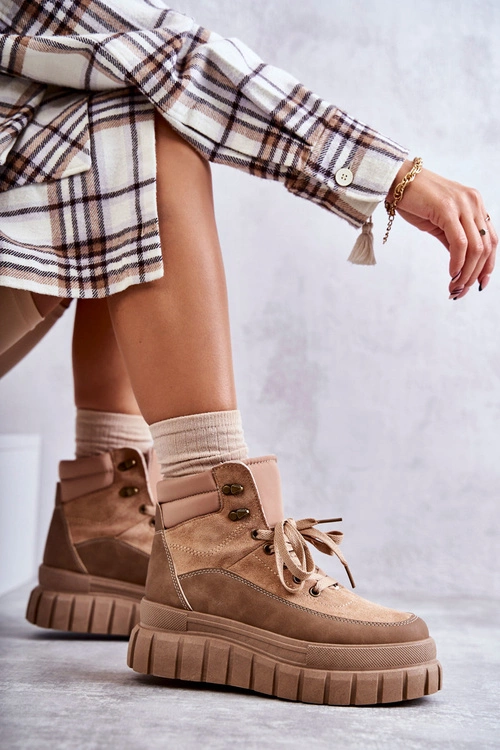Wygodne Botki Na Platformie Ciemnobeżowe Sanchio