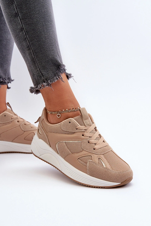 Sneakersy Damskie Na Platformie Brązowe Lenivia