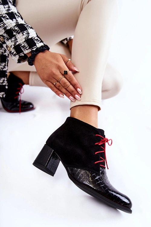 Damskie Botki Na Niskim Słupku Czarne Ebba